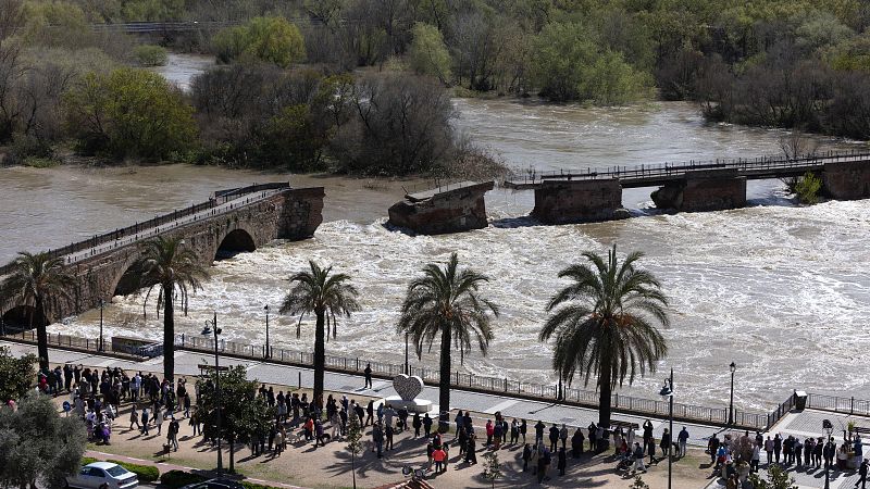 La crecida del Tajo derrumba parte del Puente Viejo de Talavera de la Reina